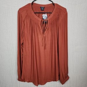 TORRID NWT Crepe Smocked Long Sleeve Blouse in Rust 2